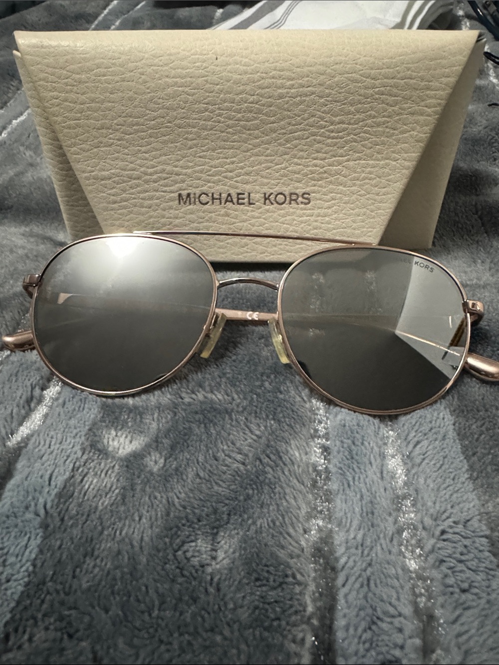 Michael Kors Round Metal Sunglasses in Rose Gold with Dark Gray Lenses